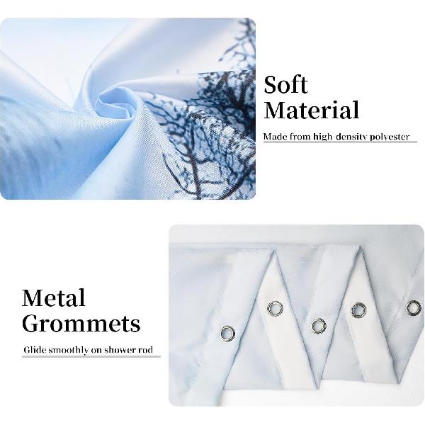 Mountain Shower Curtain, Navy Blue Misty Forest Shower Curtain Set Waterproof Nature Scenery Bathroom Decor with Hooks, 72x72 Inch