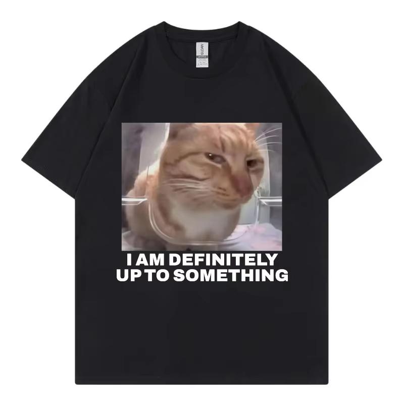 I Am Definitely Up To Something Funny Cat Meme Tshirt High Street Fashion Trend Women Casual Harajuku Short Sleeve Casual