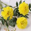 Artificial Marigold 3 Head UV Resistant Fake Silk Flower with Leaves Indoor Outdoor Garden Table Centerpiece Faux Bloom Decoration