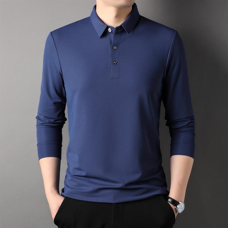 Langarm T-Shirt Herren Frühling Neu Koreanischer Stil Lässig Polokragen Jung und Mittelalterlich Revers Dünn Einfarbiges Oberteil