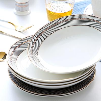 Assiettes en Porcelaine Fine 8/10 Pouces - Assiettes Rondes Élégantes Modernes avec Bordure Dorée Service d'Assiettes à Dessert Assiettes de Service pour la Cuisine, Compatibles Micro-ondes