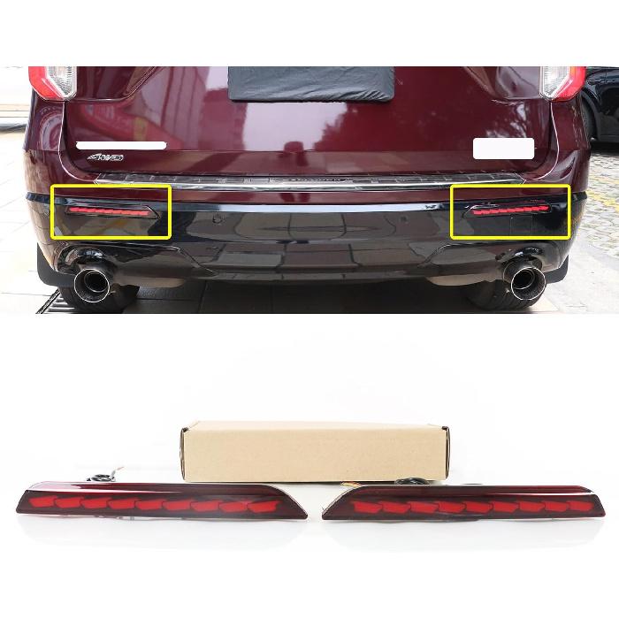 

Red Lens LED Tail Lights Fit for 2020-2025 Ford Explorer Rear Bumper Reflectors with LED Brake/Driving/Sequential Turn Signal Light Fog Lamps Red Lens