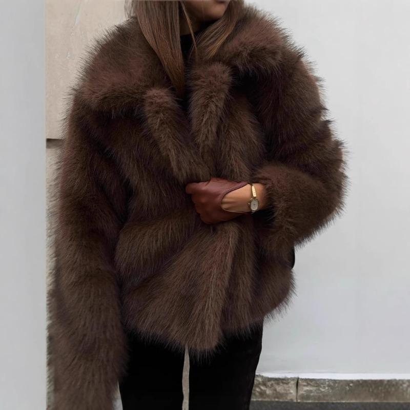 In the street style imitation fur jacket women's short lapel fox fur jacket casual versatile plush women's clothing