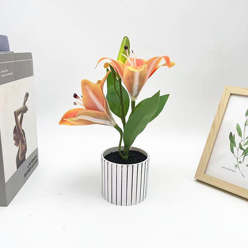 Lily Flower Faux Bonsai Tabletop Decor Interior Arrangement Prop Photographic