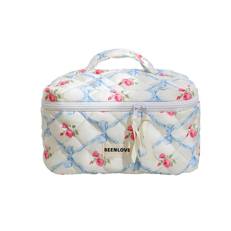 Women Bow Floral Pattern Sweet Beauty Case Fashion Polyester Portable Cosmetics Makeup Bag Skincare Lipstick Toilet Bag