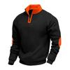 Men's New Color Block Stand Collar Pullover Sweatshirt, Heavyweight Fleece Lined Loose Long Sleeve Top for Spring Autumn Casual Wear