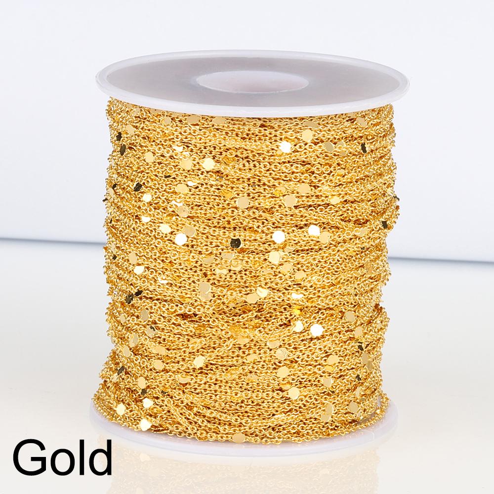 

No Fade 2Meters Sequins Chain Necklace Gold Color Chain Metal Copper Cable Chains For Jewelry Making DIY Components Crafts Length 2meters