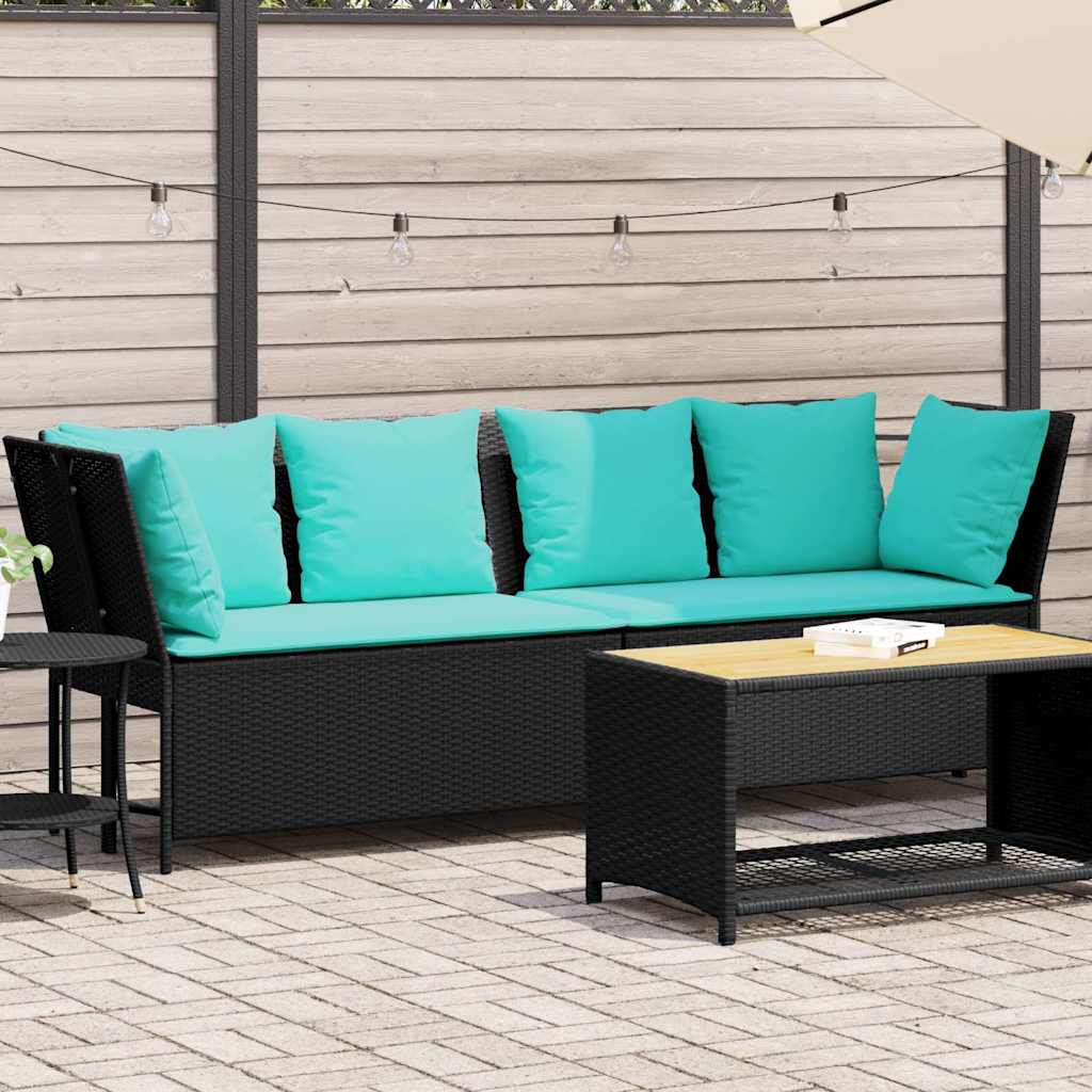 Garden Sofa with Cushions Black Poly Rattan