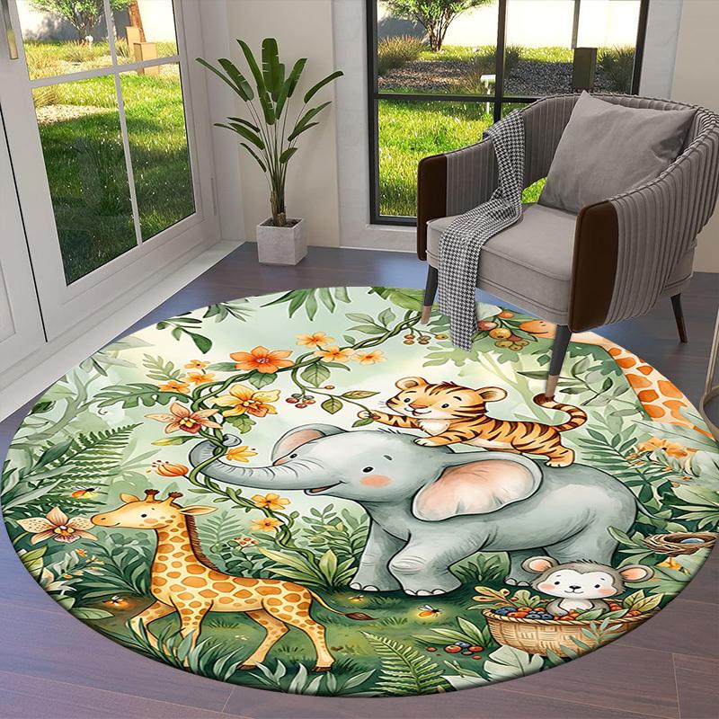 1PC Jungle Animals Non-Slip Floor Round carpet, Office, family, bedroom, Large Area Rug Indoor Rugs, Durable PolyesterH0349