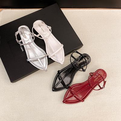 Grape Mother Has the Same Temperament, Wedged Heel, Pointed Head, Personalized High-heeled Sandals, One-word Thin Strap Open-toed Buckle Sandals.