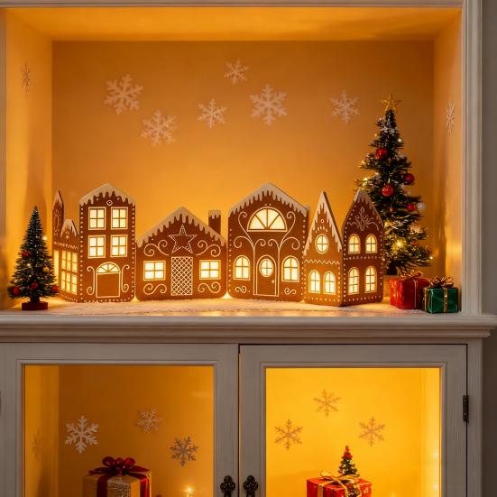 DIY Foldable Christmas Gingerbread House Cardboard Kit with LED Light Make A Gingerbread House Craft Kit for Home Cabinet Christmas Party Decoration