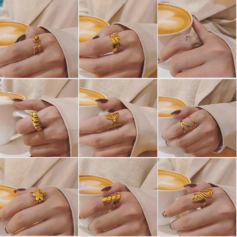 18k Gold Butterfly Love Titanium Steel Ring - European & American Trendy Women's Jewelry