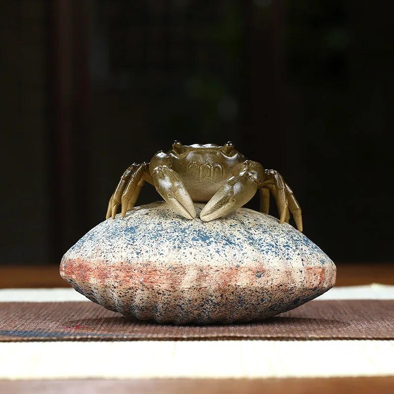 Tea pet Creative Watering Color-changing Crab Purple Clay ornaments Lotus Leaf Stone Lotus Sculpture Tea Home Decor Accessories