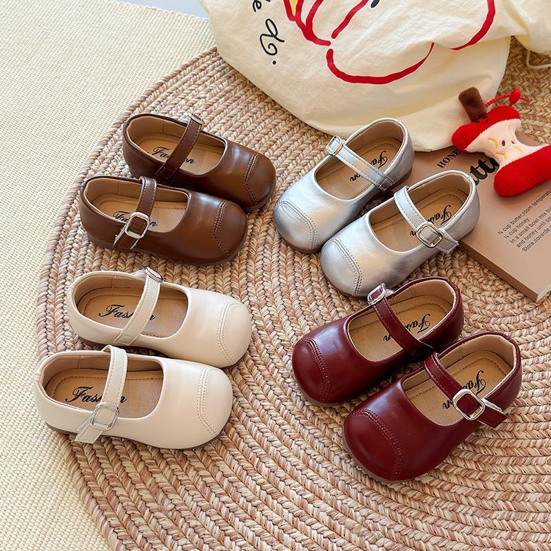 Kids Girls British Style Solid Color Soft Sole Casual Princess Leather Shoes