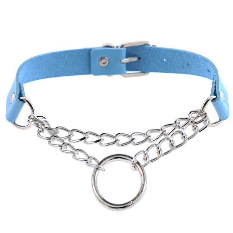 European & American Punk Style PU Leather O-Ring Collar Necklace with Chain