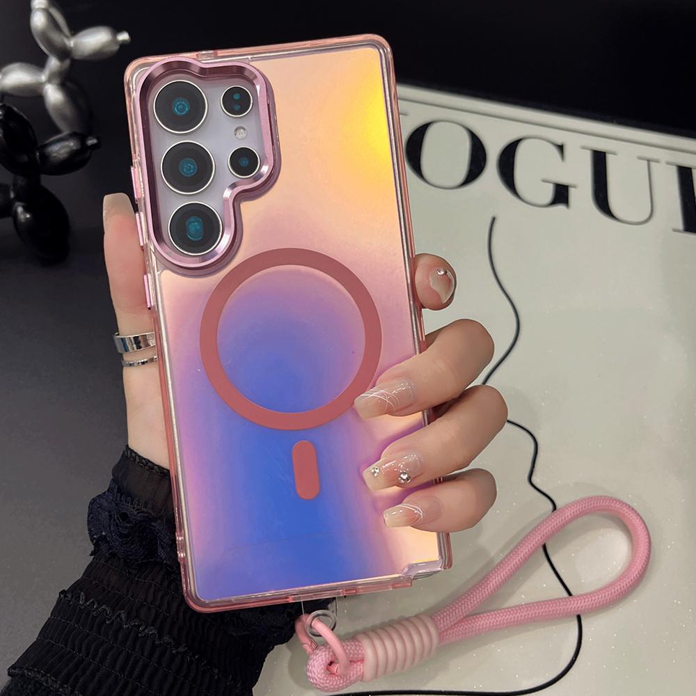 Gradient Hand Wrist Strap Case for Samsung 25 24 Ultra S23 Plus 24 FE A55 A35 A25 A16 Case for Magsafe Wireless Charging Cover