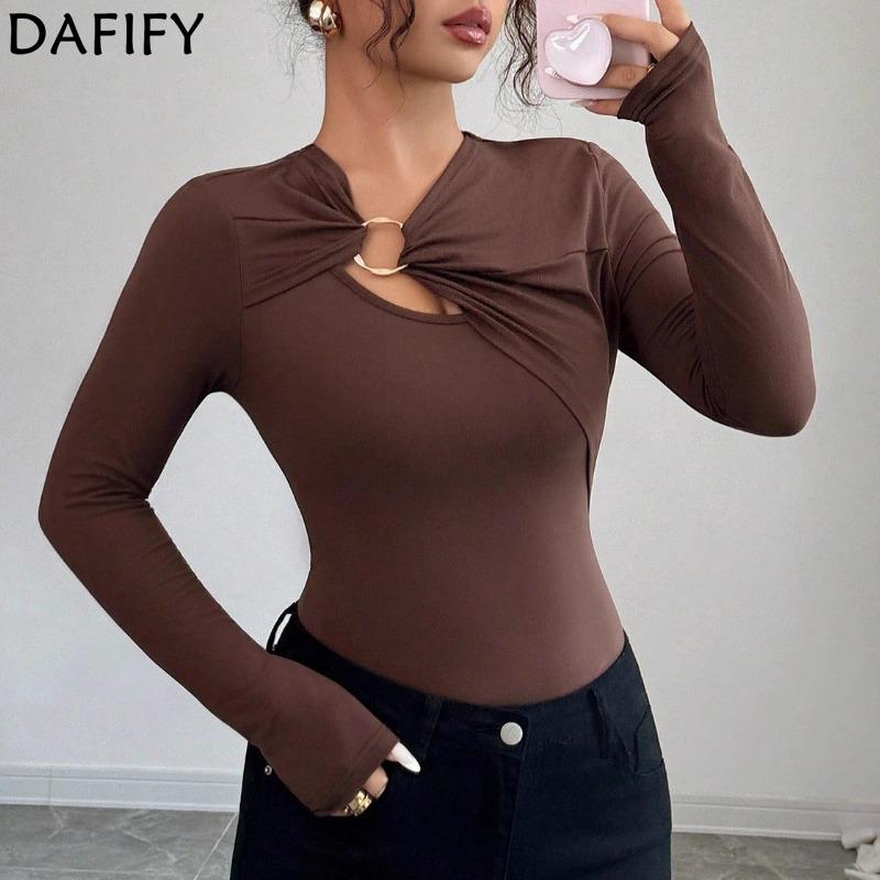 DAFIFY Damemote Uformelt vår, høst ensfarget trykk med lange armer bluser og skjorter