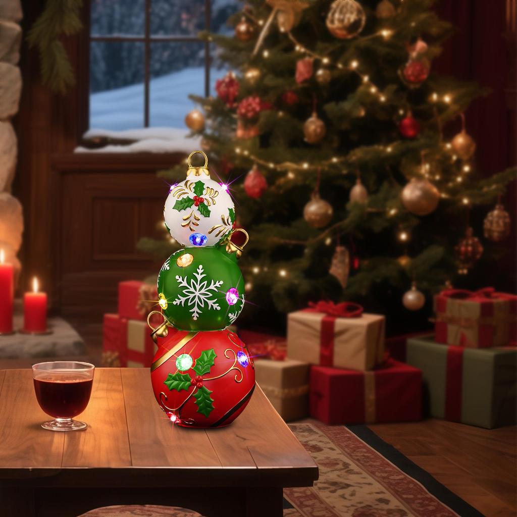 YUETJIN 16 " (40 cm) Weihnachtskugel-Stapelornament mit Farbwechsel für den Innenbereich – Schneeflocken-Feiertagsdekoration mit LED-Lichtern