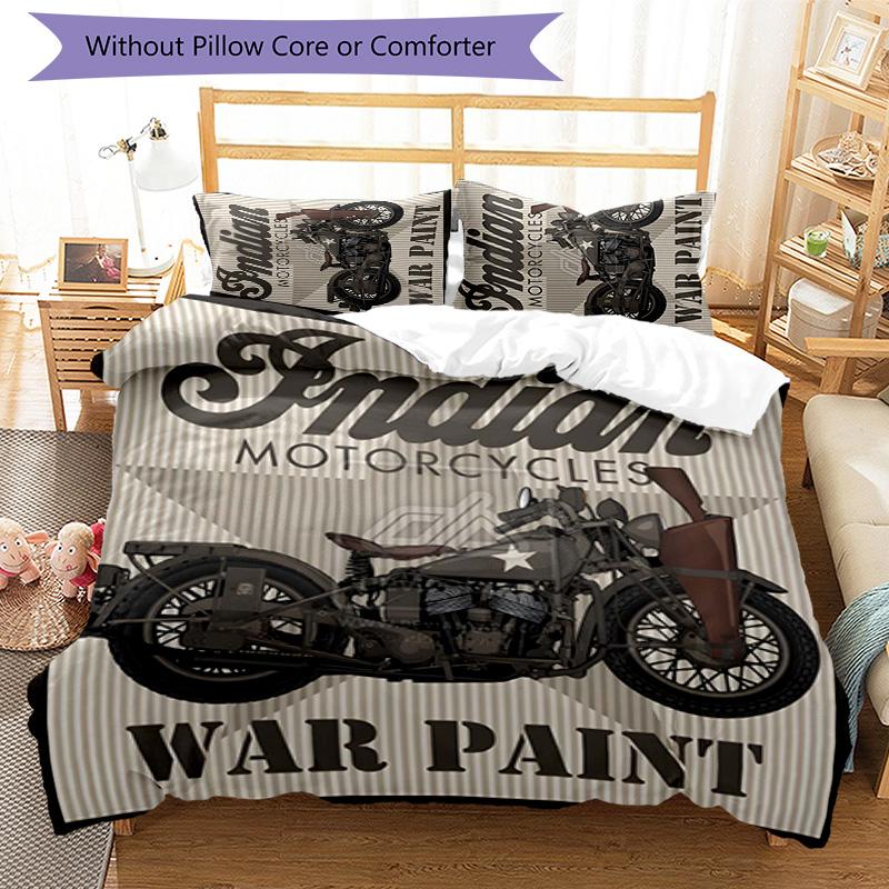 Indian Motorcycle 3pcs Bedding Set Duvet Cover Closure Includes 1 Duvet Cover & 2 Pillowcases for All Seasons Bedroom Home Dorm Decor