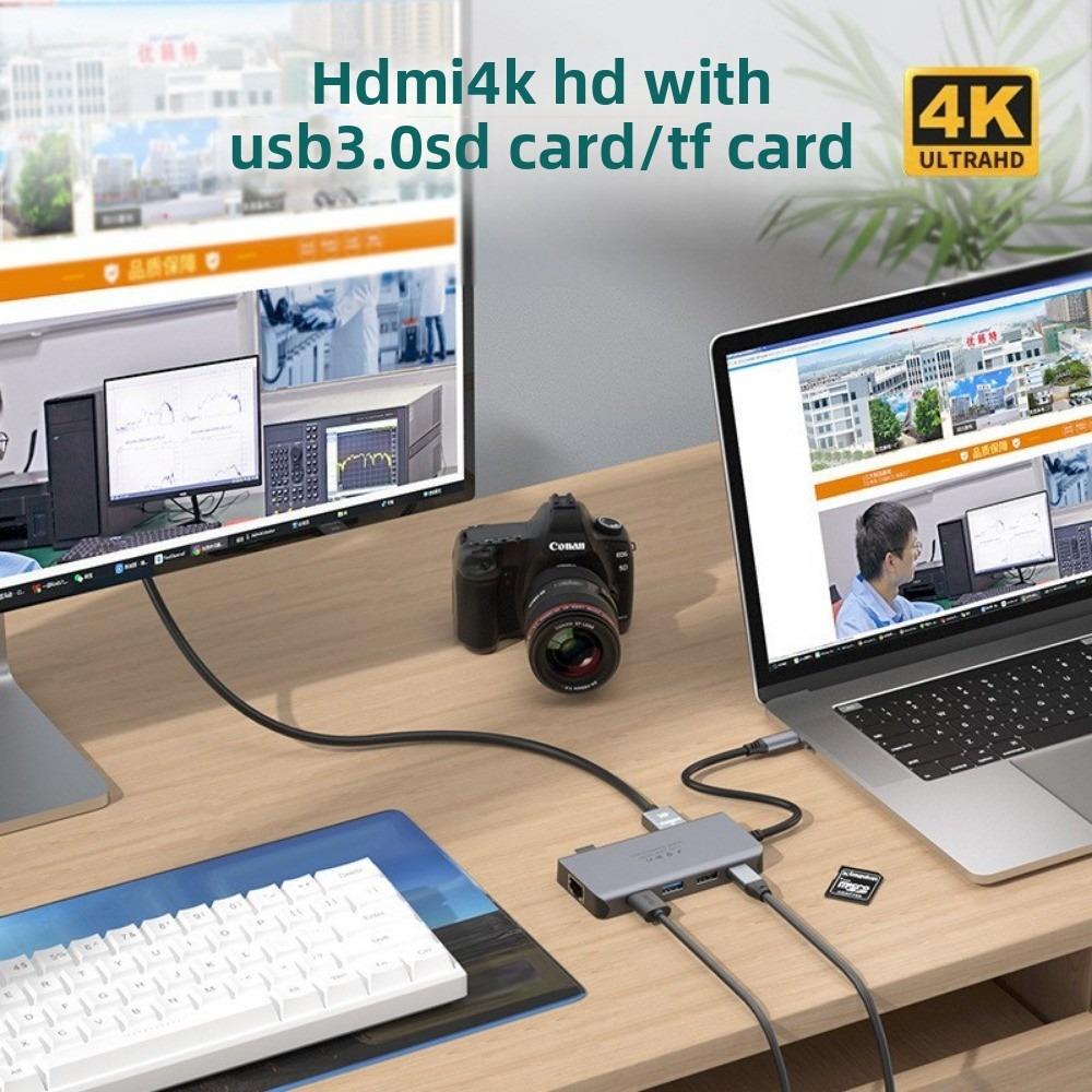 8 In 1 Type C Hub with 4K HDMI USB 3 0 Gigabit Ethernet Port for Laptop MacBook