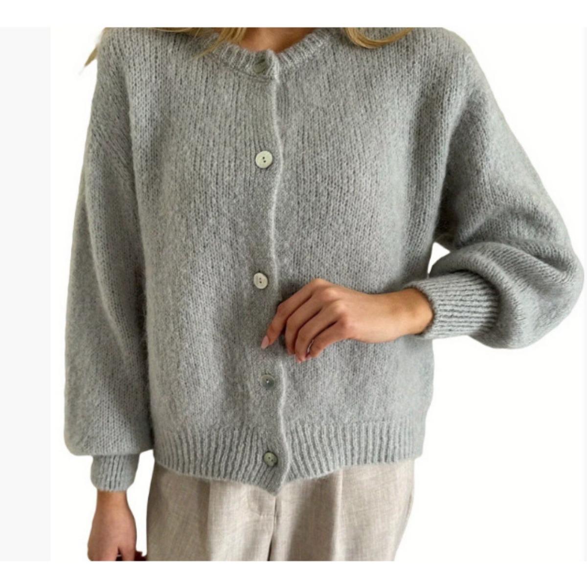 JR-Studio Kleurrijke gebreide cardigan voor dames, Europees en Amerikaans herfst- en winter effen kleur cardigan, Macaronkleurige trui cardigan voor dames L grijze kleur