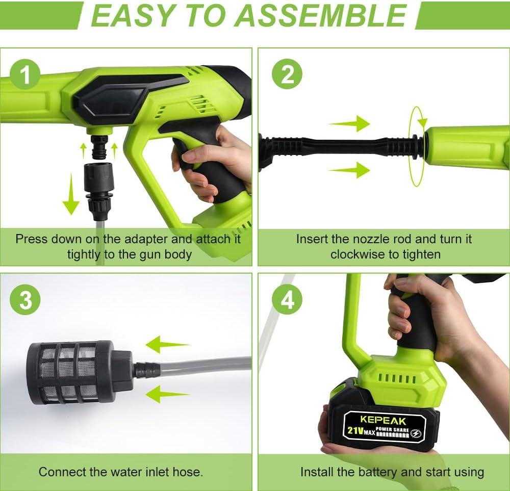 Portable Cordless High Pressure Cleaner Washer with 6-in-1 Nozzle Foam Cannon 21V Battery Handheld Pressure Washer for Car
