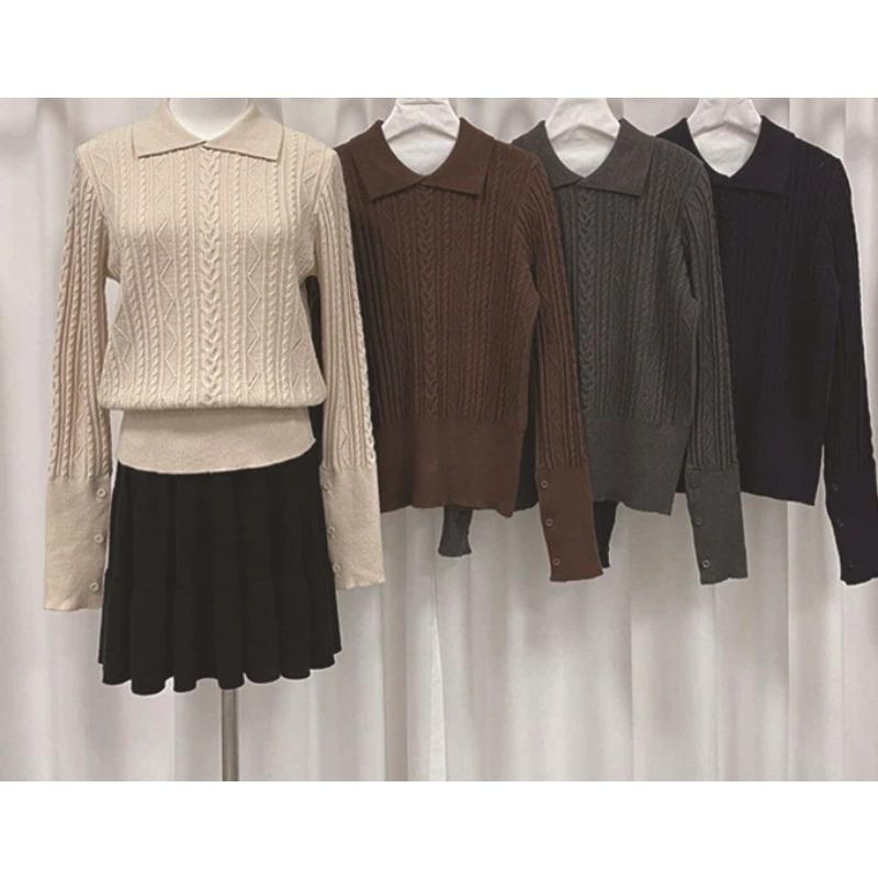 Elegant Style Beautiful Solid Color Lapel Long-sleeved Sweater Women's Autumn New Simple Slim Slim Shirt