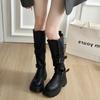 Fashion Versatile Retro Belt Buckle Locomotive Boots Long Boots 2025 Autumn and Winter New Small Thick-soled Knight Boots Women