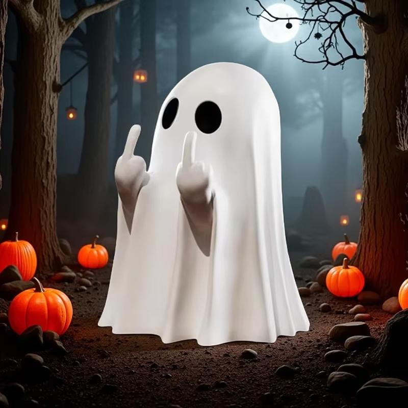 New Cute Middle Finger Ghost Statue Creative Halloween Cute Ornaments Black and White Festival Decoration Home Table Ornaments