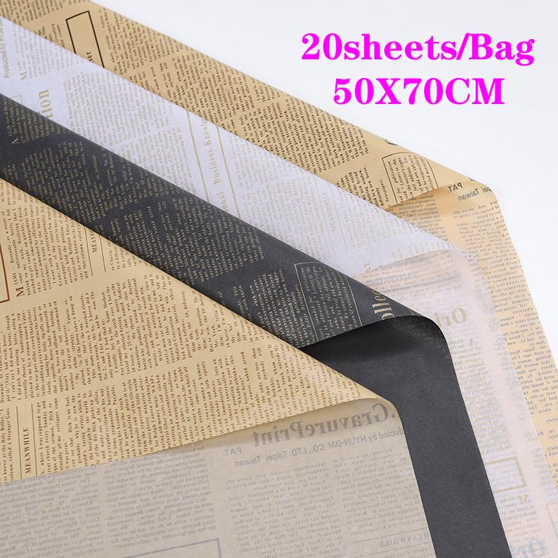 Retro English Newspaper Kraft Tissue Paper Flower Bouquet Gift Wrapping DIY Handmade Flowers Gifts Packaging Material 20Sheets