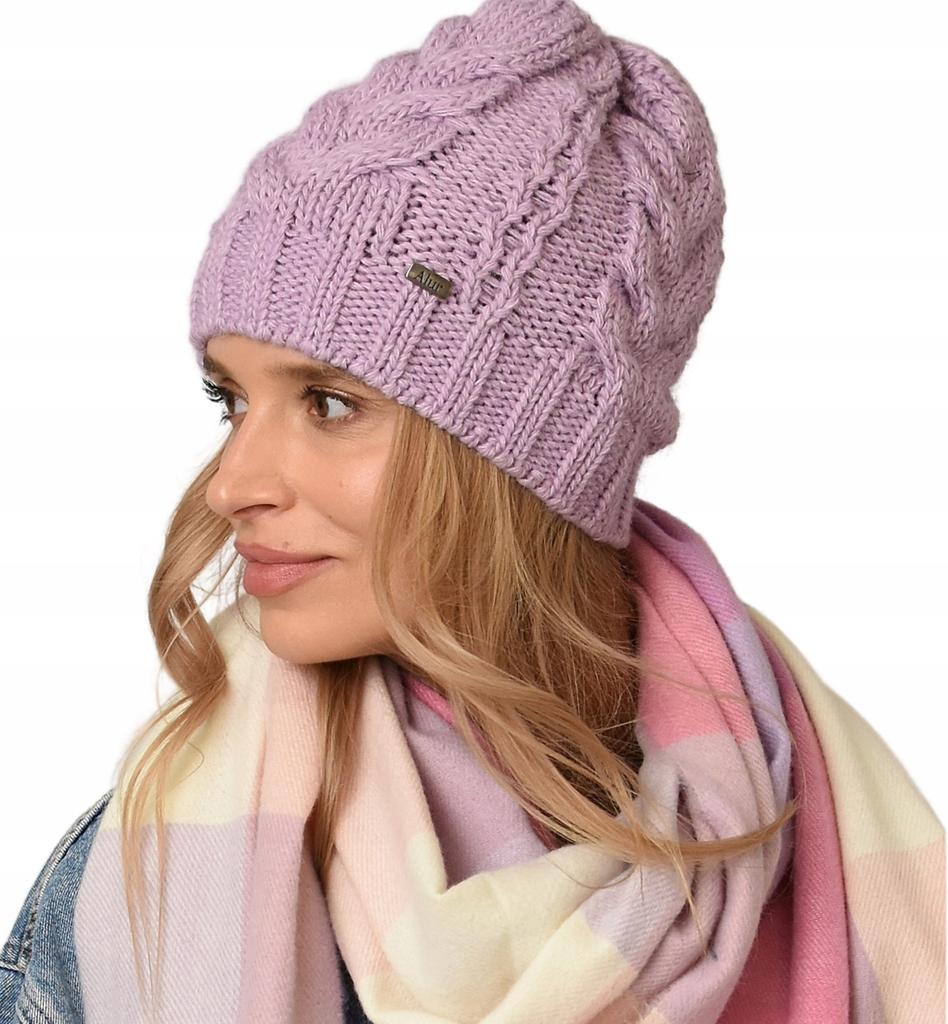 Women's Braided Knit Hat for Winter and Autumn Fashionable Uni A4 Lilac