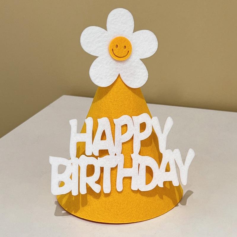 Cute Happy Birthday Hat Felt Cone Hats DIY Birthday Cap Celebration Decor Birthday Party Supplies Photo Props for Adult Kids