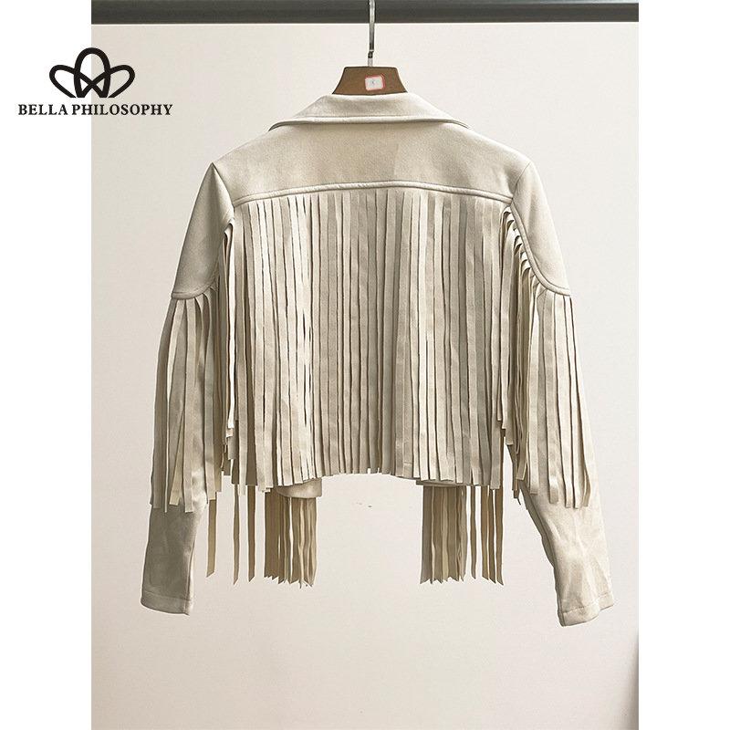 Women Jacket Leather Velvet Lapel Tassel Short Jacket Women's Autumn Winter New Style Fashion Casual Jacket