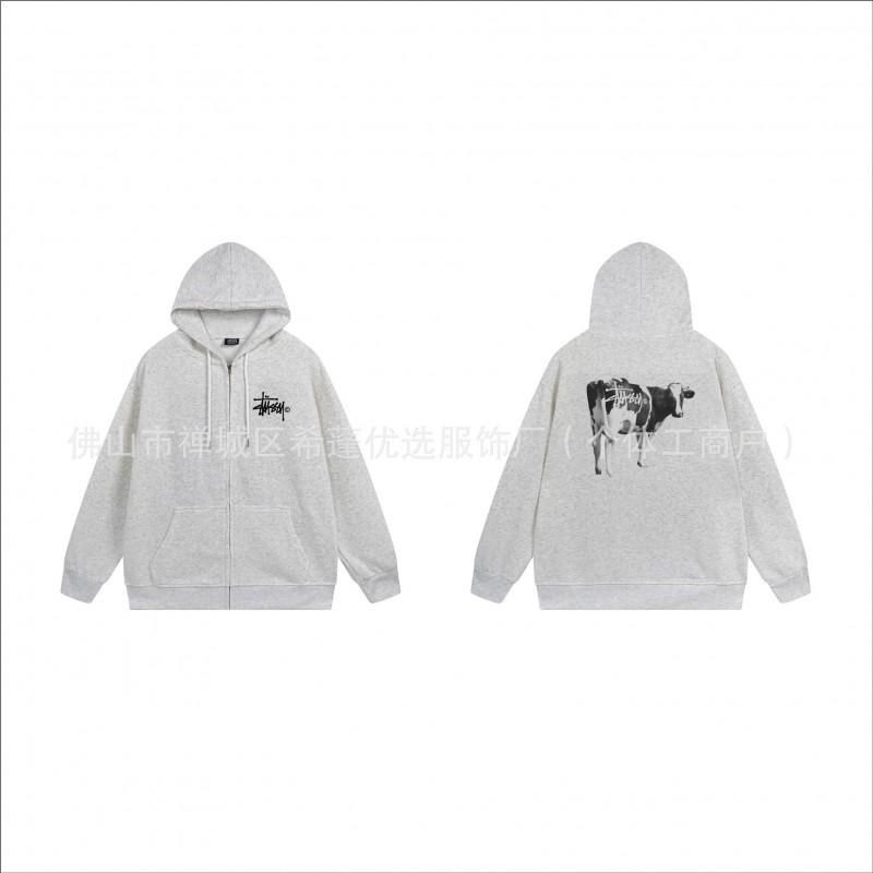 Hooded Zip-Up Sweatshirt Men Women Letter Print Loose Fit Casual Streetwear