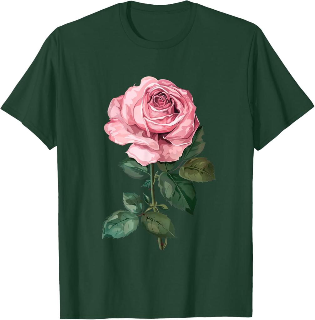 Pink Rose Flower Graphic Print Men's Cotton Casual Daily T-Shirt Soft Short Sleeve Tee