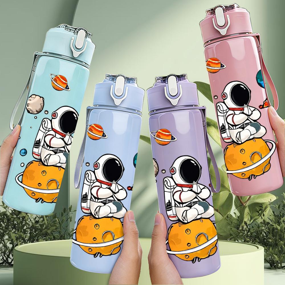 1PC Astronaut Planet Outer Space Layout 750ml Color Plastic Water Bottle Leakproof Flip Straw Lid For Sports Office Home Use