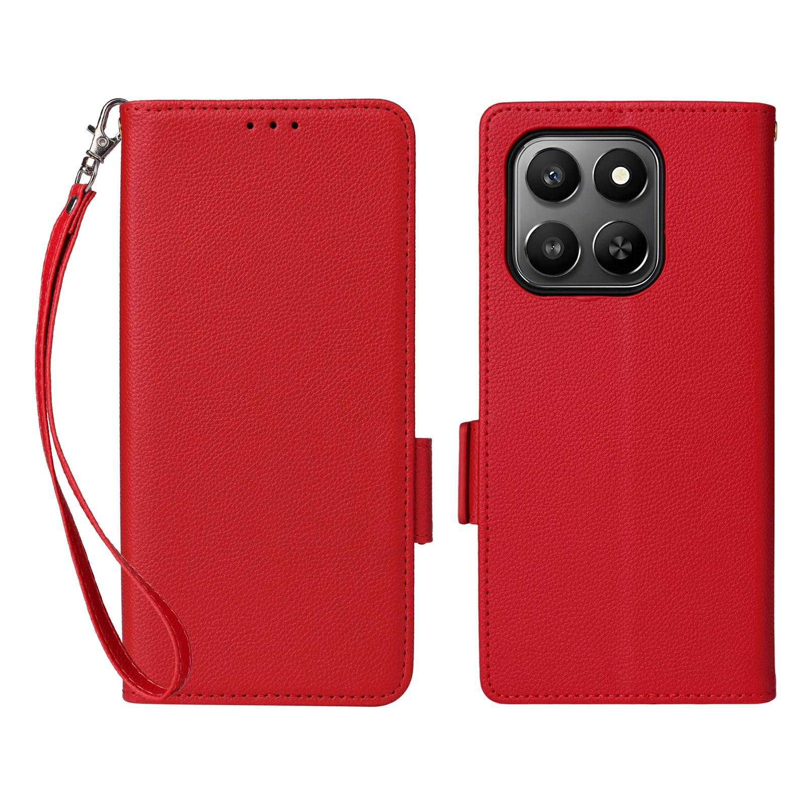 

For Honor 400 Smart Case with Wrist Strap Litchi Texture PU Leather Wallet Phone Cover Red