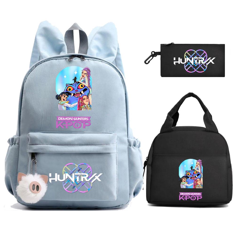 Cartoon Demon Hunters Printed Backpack Lunch Bag Pencil Case for Children Student Schoolbag Girl Kid Gift Women Travel Bag