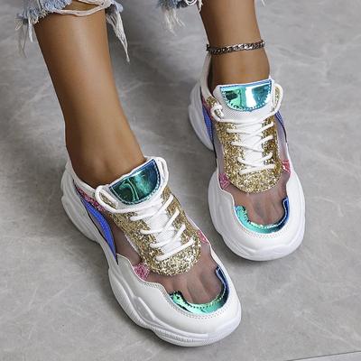 Scarpe Sportive con Paillettes Europeo Americane 2024 Nuove Comode e Traspiranti con Zeppa Vulcanizzate Casual Zapatillas De Deporte