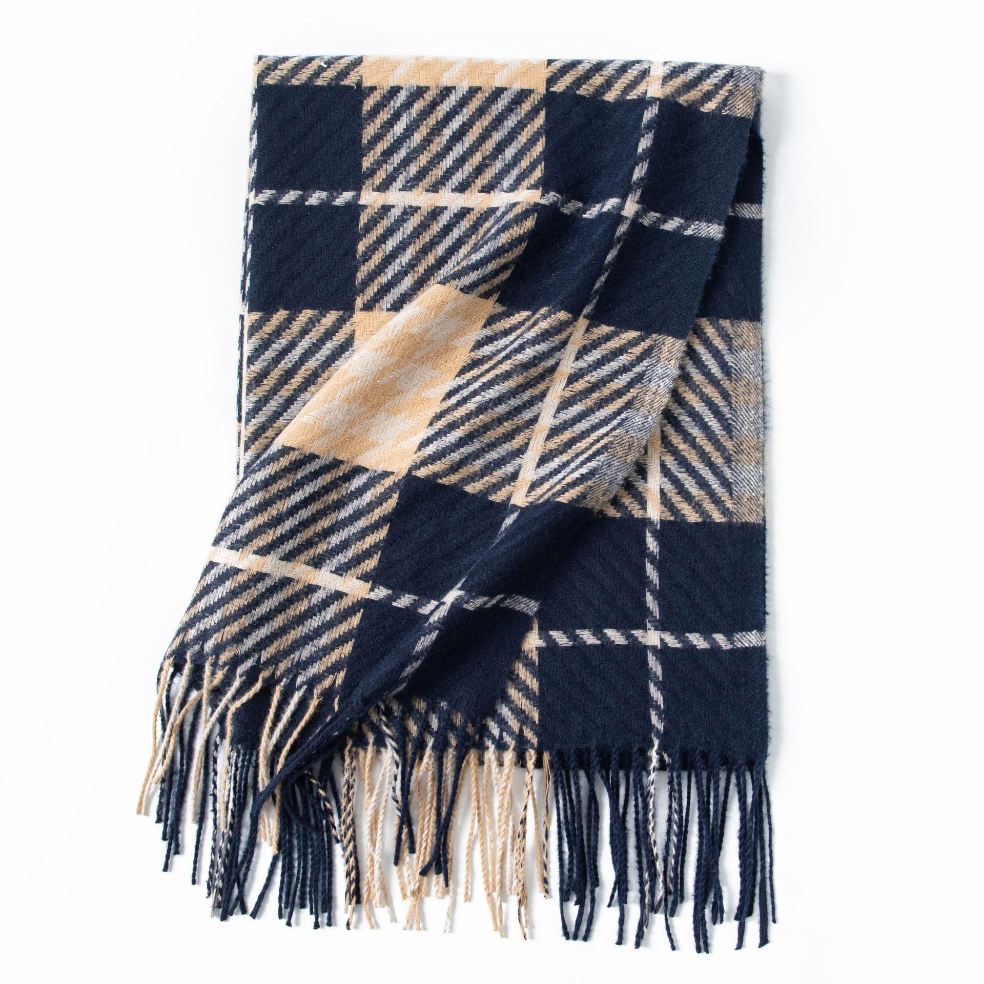 

New Korean style Sweet and Warm Faux Cashmere Scarf Checkered Student Couple Winter Thickened Warm Scarf 62*200cm