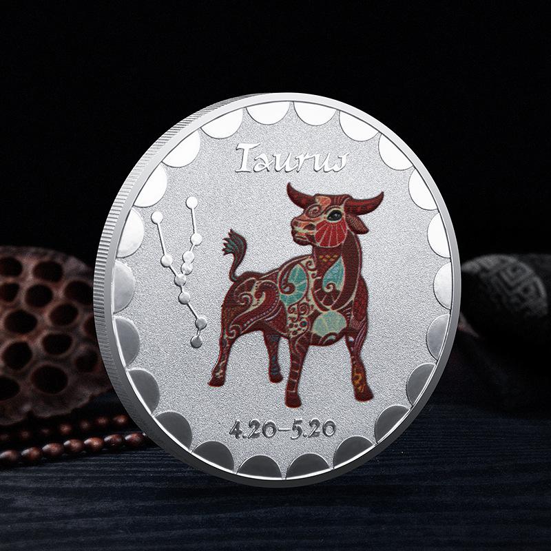 Twelve Constellation Commemorative Coins, European and American, Sun and Moon Gods, Lucky, Colorful, Constellation Enthusiasts, Collected Silver Coins