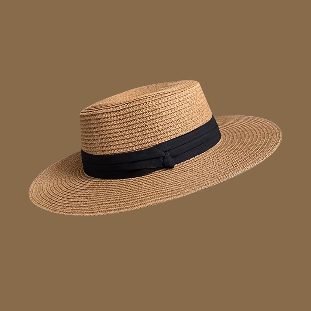 Women Summer Straw Hat Travel Beach Panama Sun Hats For Female Solid Color Ribbon Wide Brim Sunscreen Cap