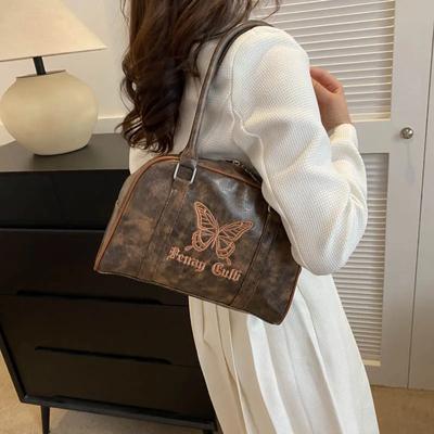 Schmetterling Maillard Retro Handheld Umhängetasche Damen Trendige Koreanische Unterarm-Schultertasche Vielseitige Umhängetasche mit Großem Fassungsvermögen