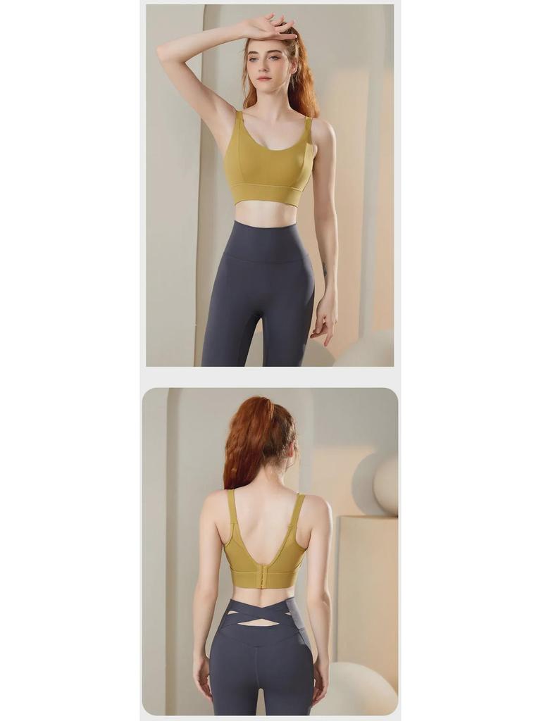 Women’s High-Impact Sports Bra - Gathered Back, Shockproof, One-Piece Design for Fitness, Running, and Yoga