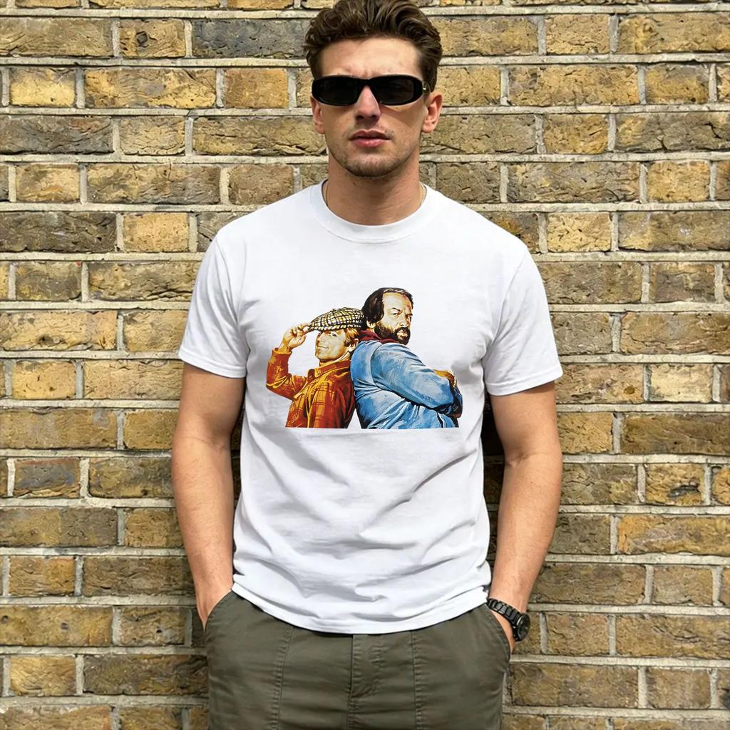 Bud Spencer and Terence Hill T Shirt Unisex Pure Cotton Crazy TShirt O Neck Tee Shirt Short Sleeve Clothes Plus Size