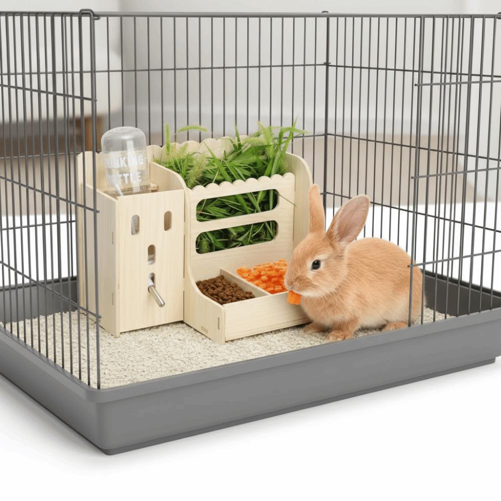 Detachable Wooden Grass Dispenser Bite Resistant Rabbit Hay Rack Cage Accessories