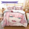 DARLING in the FRANXX Zero Two Pattern Bedding,Quilt Set Quilt Cover Pillowcase Home Birthday Gift (1 * duvet cover + 2 * pillowcase, without core)