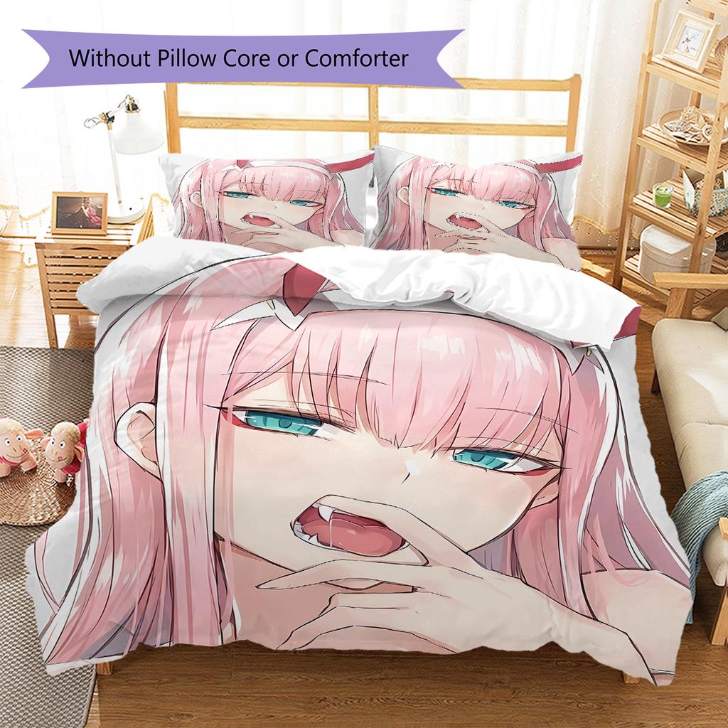 DARLING in the FRANXX Zero Two Pattern Bedding,Quilt Set Quilt Cover Pillowcase Home Birthday Gift (1 * duvet cover + 2 * pillowcase, without core)