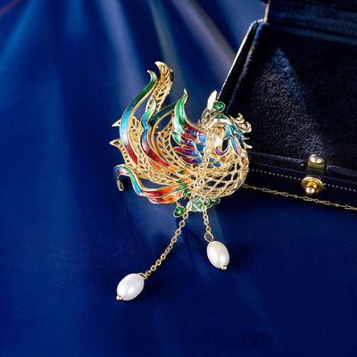 Chinesische Cloisonné Phönix Brosche: Einzigartiges Design Anstecknadel für Übermantel oder Anzug