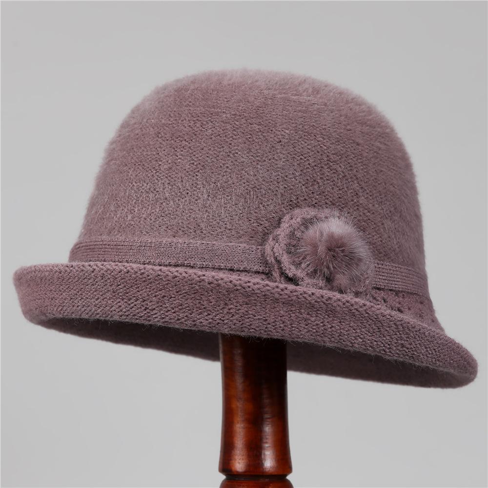 Hat Female God Mother Knitted Bucket Hat Velvet Warm Basin Hat Grandma Wool Hat Cold Proof